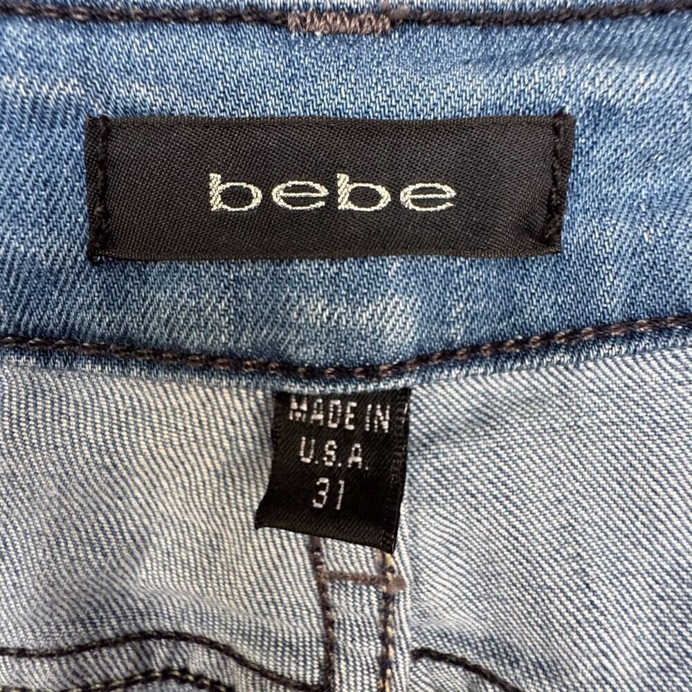 Vintage Y2K Bebe Angeline Blue Denim Low Rise Flare Leg Bootcut Jeans Size 31 - Picture 10 of 16